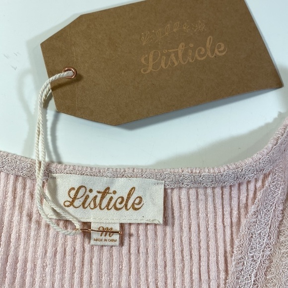 LISTCLE Long Sleeve Waffle Knit Top Dusty Pink Size M - Picture 7 of 12